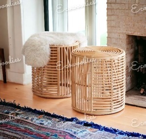 Hermosa jaula de ratán Natural, mesa auxiliar redonda, taburete de ratán para sala de estar y Casa, consola decorativa con incrustaciones de hueso - Product Image 2