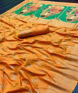 Prêt à porter broderie traditionnelle travail Banarasi Khadi Sari soie fête indienne vêtements de mariage dames prix de gros Net tissu - Product Image 2