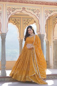 Dernier concepteur Faux Georgette Heavy Thread Sequence Work Lehenga Choli par Fab Zone - Product Image 3