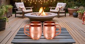 Solid 16 Ounce Handmade Hammered <b>Copper</b> <b>Cup</b> Modern C-Shaped Handle Set of 4-for Moscow Mules Bowls - Product Image 2