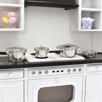 Nouvel ensemble de 4 ustensiles de cuisine miniatures, accessoires pour maison de poupée, mini poêle en métal, modèle de jouet de cuisine