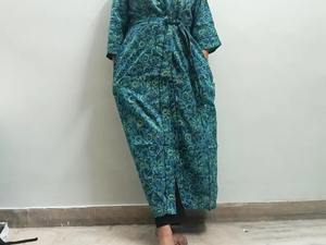 Main indienne bloc coton longue tenue robe de bain kimono femme et homme élégant plage couvrir kimono imprimé floral kimono imprimé sur - Product Image 4