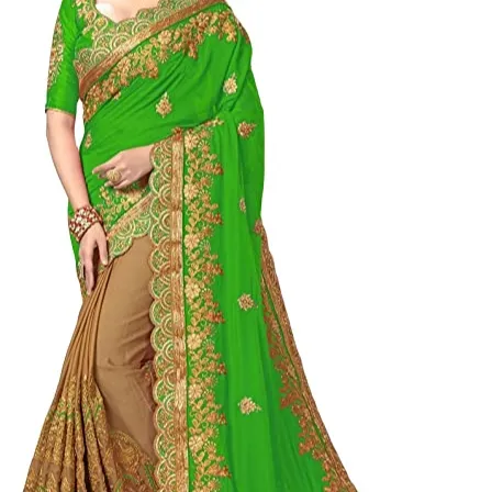 Ethnic Fashion Women's Silk Heavy Embroidery Work Saree with Blouse Piece (Parrot Green)Indian/Pakistani Muslim Designer Dress