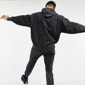 Ensemble sweat à capuche pantalon de survêtement évasé vintage pour homme Survêtement streetwear 3D lavé à l'acide avec fermeture éclair pour l'automne - Product Image 6