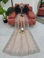 Chemisier Surat de créateur Chemisier Sari indien Bollywood Tenue de fête Sari à volants Couleur noire Grossiste de chemisier Saree