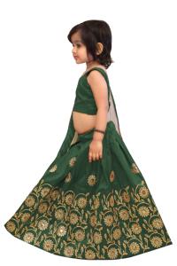Shoryam Fashion Kids Lehenga Choli indien traditionnel vert à broderies florales, entièrement cousu, longueur au sol, pour fêtes - Product Image 3