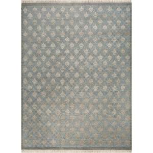 Alfombra de Lana y Seda Anudada a Mano, Azul ENR-1659, Diseño Geométrico Abstracto Rectangular, Alfombra Hecha a Mano para Pasillo o Habitación - Product Image 1