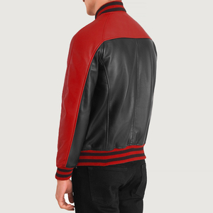 2025แจ็กเก็ตหนังแกะแท้สำหรับผู้ชายสีดำแดงแจ็กเก็ตออกแบบใหม่ล่าสุด - Product Image 3