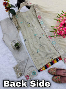 Conjunto de traje pakistaní de organza bordado premium, elegante y transpirable, de Unity Luxure, con dupatta de tela y pantalones de algodón y seda. - Product Image 6