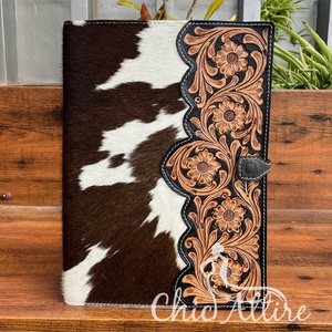 Nouvelle couverture de bloc-notes en cuir usiné à la main A4 avec organisateur de documents pour hommes et femmes portefeuille en peau de vache personnalisé avec boucle à stylo - Product Image 1