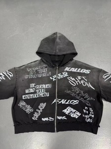 Sweat à capuche unisexe de haute qualité, personnalisé, en coton épais délavé à l'acide, avec patch brodé, effet soleil éclairé, imprimé intégral, style streetwear, taille XL, 100% coton - Product Image 5