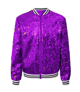 Latest Fashion Women's Custom Patch Work Sequin Zip <b>up</b> Ribbed Flexible Bottom Multi Pockets Glitter Partywear Bomber Jackets - Product Image 1