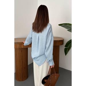 Camisa Oversize Bordada en Azul Bebé - Azul Bebé - Product Image 5