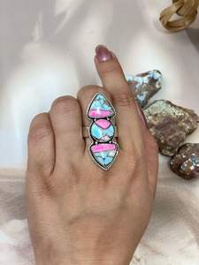 Anillo ajustable plata esterlina algodón caramelo turquesa hecho a mano - Product Image 4