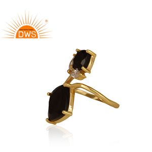 Venta caliente de plata esterlina 18K chapado en oro Cz natural y piedras preciosas de ónix negro anillo de doble dedo Demi fabricante de joyería fina - Product Image 2