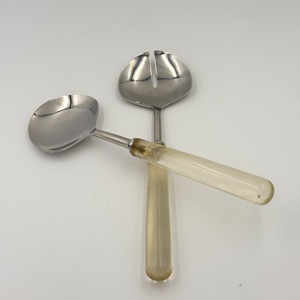 Ensemble de 2 serveurs à salade en métal argenté de nouvelle conception avec poignée en résine transparente pour table à manger, ensembles de serveurs à salade par R B Overseas - Product Image 5