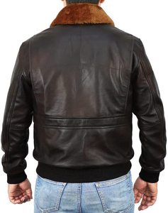 Blouson aviateur en cuir de vache véritable 100% brun vieilli pour homme 2026 - Product Image 6