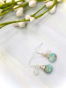 Handmade Dainty Larimar Moonstone Dangle Earrings Gold Plated Sterling Silver for Party <b>Beach</b> Ocean Gift for Her - Product Image 3