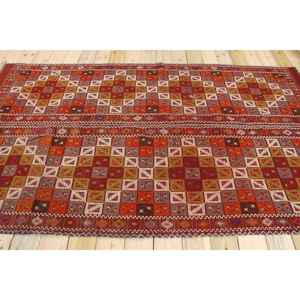 Alfombra Turca de 5x8.7 pies, Alfombra Vintage Grande, Alfombra de Lana con Rayas Rojas - Product Image 2