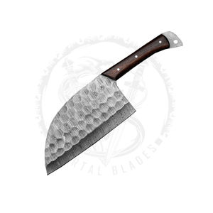 Couteau couperet serbe damas avec manche en bois de rose pour la cuisine intérieure et extérieure au barbecue et le couteau de chef de cuisine - Product Image 1