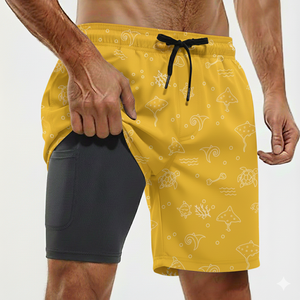 Shorts de bain pour hommes légers, respirants, antibactériens, imperméables, protection UV, séchage rapide, taille mi-haute élastique, motif floral/végétal - Product Image 6