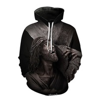 Sudadera con Capucha para Hombre, 100% Algodón, Invierno, Diseño Cristiano, Impresión Digital, Lavado a la Piedra, Transpirable, con Bolsillo, Estilo Casual
