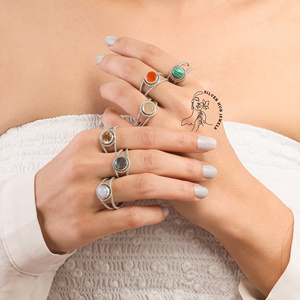 Mới Tốt Đánh Bóng 925 Sterling Bạc Đôi Lớp Vòng Vòng Hình Dạng Tròn Garnet Moonstone Labradorite Đa Đá Quý Biến Thể Vòng - Product Image 1