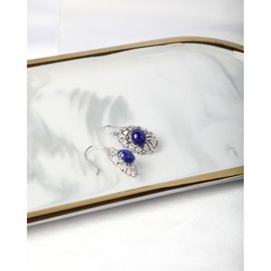 Boucles d'oreilles pendantes en or rose et lapis-lazuli avec sertissage clos en diamant - Product Image 2