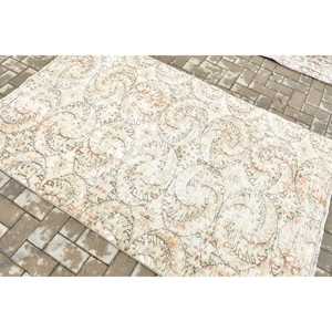 Turkish Patchwork Rug 4.3x6.6 ft Gray <b>Red</b> <b>Wool</b> Area Rug with Latex Backing Eco-Friendly Traditional Dining Room Rug - Product Image 4