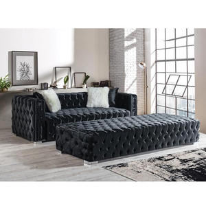 Fabricant de canapés Offres Spéciales design modernes rembourrés de luxe en velours noir capitonné Mobilier de salon Canapé de chambre à coucher - Product Image 2