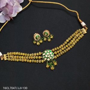 Conjunto de Gargantilla Kundan Polki amarillo hecho a mano con pendientes, conjunto de joyería, Gargantilla, collar de diseñador, joyería de boda real para mujer - Product Image 1