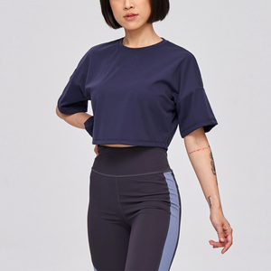 T-shirts courts confortables en coton et fibre de bambou pour femmes 2025, col rond, épaules tombantes, anti-boulochage, écologiques, vente en gros - Product Image 4