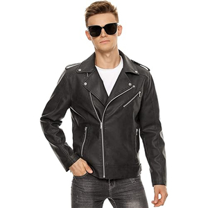 Slim Fit <b>Mens</b> <b>Leather</b> <b>Jackets</b> Faux Bomber Motorcycle Biker Coat with Asymmetric Zip, Lapel, Belt, and Modern Stylish Look - Product Image 2