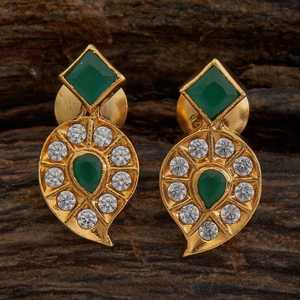 <b>Silver</b> Temple's Geometric Flower <b>Stud</b> and Drop Earrings 174078 Gold Plated Freshwater Pearl on White Gold for Weddings - Product Image 1