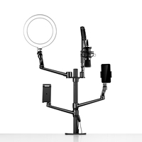 Support de bureau pour ordinateur portable et tablette avec anneau lumineux LED pour selfie, idéal pour studio, réunions et équipement de diffusion en direct