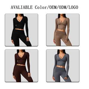 Logotipo personalizado verano Mujer 3 colores lisos secado rápido dos piezas Sui entrenamiento Fitness conjunto señoras chándales gimnasio deportes Yoga conjunto - Product Image 3