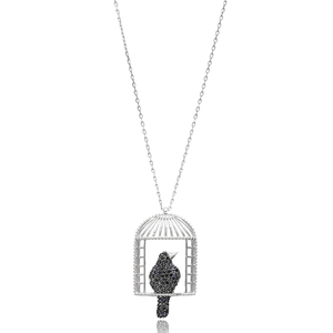 Colgante con Diseño de Jaula de Pájaro y Circonita Negra, Hecho a Mano en Turquía, Joyería de Plata de Ley 925 al por Mayor - Product Image 1