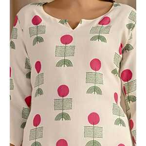 Kurti Recto de Algodón y Yute Estampado Butta Block Blanco y Rosa, Estilo Casual con Cintura Natural y Característica Transpirable - Product Image 2