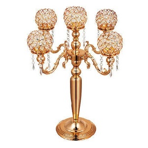 Bougeoir en métal avec globe en cristal doré rose, lampe en cristal rose pour colonnes de mariage, dîner à domicile, fête - Product Image 4