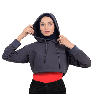 Haut court à capuche pour femme 2026 à manches longues – Tissu tricoté 100 % coton respirant pour la gym et l'extérieur - Product Image 6