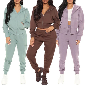 Ensemble de survêtements pour femmes 2025, vêtements de sport actifs, coupe ajustée, sweat-shirts en coton respirants, survêtements pour femmes, logo personnalisé - Product Image 1