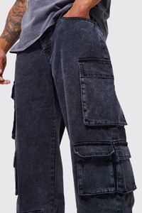 Jeans décontractés pour hommes de style américain rétro, lavés en noir, respirants, denim, poches avant moyennes, coupe droite, ample, jambes larges - Product Image 5