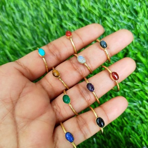 Wholesale Vintage Small Dainty Gold-Plated <b>Brass</b> Wedding <b>Ring</b> for Women Natural Mix Gemstone Bezel Setting Stylish Fashion <b>Ring</b> - Product Image 4