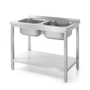 Lavelli da Cucina Moderni con Tavolo e 2 Lavelli e Ripiano 1000x600x(H)850mm di HENDI - Product Image 1