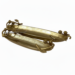Bandejas de Aperitivos Ecológicas con Asa de Hoja y Acabado Pulido, Decorativas para Bodas y Fiestas, Tazones Largos de Metal Dorado para Restaurantes de Alta Cocina y Hoteles - Product Image 1