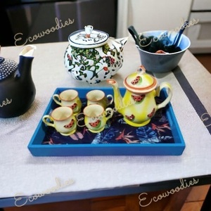 Assiette à fruits en bois massif de bambou peint créatif Snack Plateau à thé Poignée Table à manger rectangulaire Organisation Plateau de service Salle de bain - Product Image 6