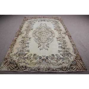 5,8x8,8 ft Rug, Turkish Vintage Large Rug, <b>Brown</b> <b>Wool</b> Rug - Product Image 1