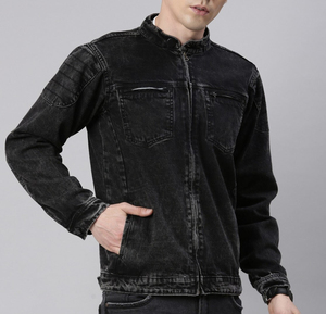 Chaqueta vaquera con cremallera para hombre personalizada OEM tela de temporada de invierno de talla grande con bordado callejero - Product Image 3