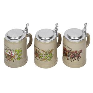 Verre à bière DOMEX 0,5 L avec couvercle plat en étain, 3 couleurs assorties, lot de 6 - Product Image 1