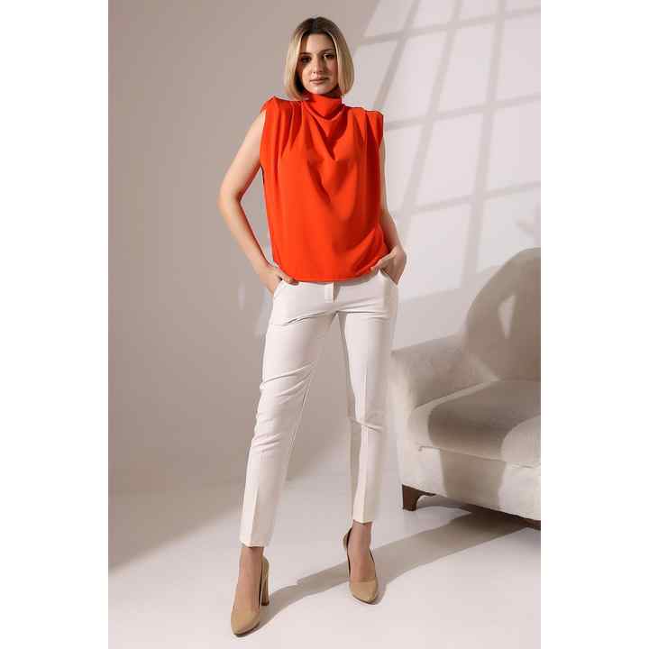 Women's Plunging Neckline Padded Shoulders and Loose Blouse